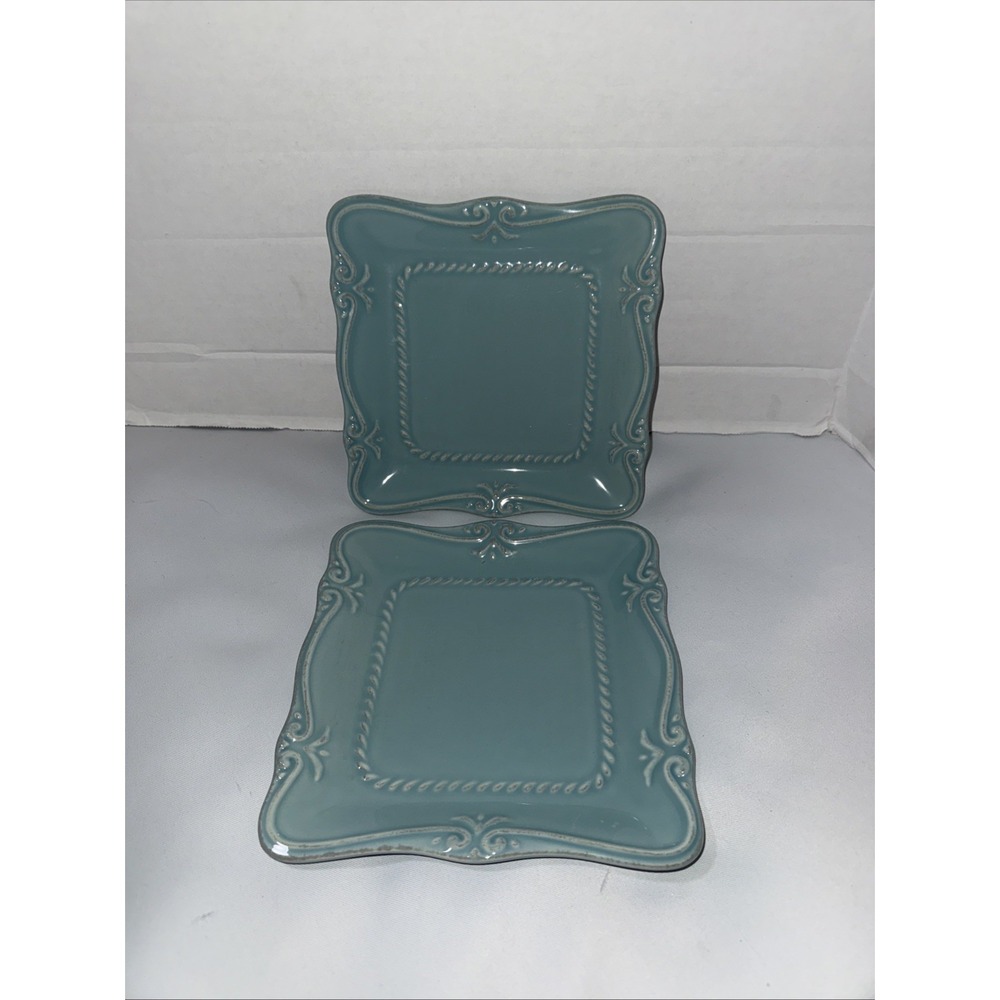 2 SOUTHERN LIVING GALLERY plates PACIFICโ BLUE square SALAD/DESSERT 7.5"